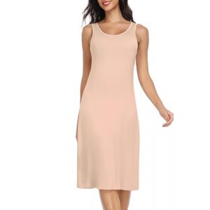 Lovasy Fond de Robe Longue Lingerie Femme en Modal sous Robe avec Bretelles Larges Sexy Chemise de Nuit Antistatique Gainant,A-Beige,S (Lovasy Direct, neuf)