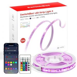 SwitchBot Matter Ruban LED 5M, 72LEDs/m RGBCCT Bande LED avec Télécommande, Fonctionne avec Alexa, Apple HomeKit, Google Home et SmartThings, App Contrôle, Mode Musique, LED pour Chambre, Salon, Fête (SwitchBot, neuf)