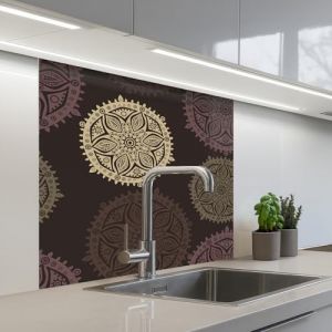 KitchenYeah&copy; Cr&eacute;dence Cuisine &Agrave; Coller 80x80 cm Protection Plaque De Cuisson Adhesif Plastique Rigide Dalle Murale Design - Mandala - Marron (KitchenYeah, neuf)