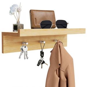 Honsdom Porte Clef Mural en Bois avec Étagère, Porte Clés avec 3 Crochets, Boite a Clef Decorative, pour l'entrée, le Couloir, la Cuisine (Futurer, neuf)