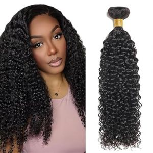 Tuheerst Curly Wave Human Hair Bundles Tissage Bresilien en lot Cheveux Humain Black Human Hair Extensions Tissage Cheveux Naturels Double Weft Remy Hair Single Bundle for Woman 24 Pouce (QC Hair, neuf)