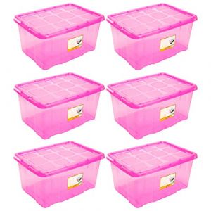 Acan Tradineur &ndash; Lot de 6 bo&icirc;tes de rangement &ndash; Fabriqu&eacute; en plastique &ndash; Conteneur de rangement pour jouets, livres, v&ecirc;tements, couvertures &ndash; N&deg; 18 (Rose) &ndash; 45 x 61,5 x 29,7 cm &ndash; 60 litres (TRADINEUR, neuf)