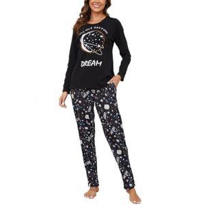 Reliwel Pyjama Femme Coton Ensembles de Pyjama Femme Hiver Chaud Haut Col Rond Manches Longues et Bas de Pyjama à Carreaux Vêtements de Nuit 2 Pièces Confortable Détente (Reliwel-FR, neuf)