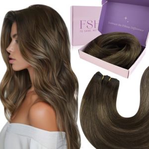 Fshine Extension Cheveux Naturel Tissage 35cm 100 Gram Marron Foncé Fondu Brun Cendré Surbrillance Avec Brun Foncé Lisse Remy Extension Tissage Cheveux Humains Human Hair Bundles Couleur 2 8 2 (Fshine Hair Eu, neuf)