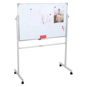 Tableau Blanc Mobile Magn&eacute;tique Double Face 60x90 cm sur Pied Roulettes avec Surface Effa&ccedil;able &agrave; Sec, Aimants et Marqueurs (Blanc) (dinosmal, neuf)