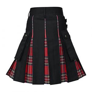 Kilt Ecossais Kilt écossais pour Hommes, Taille élastique, avec Doublure en Maille, Cordon de Serrage réglable, Respirant, à séchage Rapide, Noir, Blanc, Vert, Gris, Kilt Cargo Tactique, Kendo (tisnmiex, neuf)