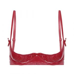 Loodgao Soutien-Gorge Femme Push Up en Cuir Wetlook Bustier Soutien-Gorge Ouvert Devant Sexy Hot pour Sexe Top Bralette Lingerie en Cuir Rouge 4XL (Loodgao, neuf)