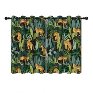 YONGFOTO 117x183cm Jungle Safari Rideaux occultants pour Chambre Animaux Sauvages Faune Sauvage L&eacute;opard Feuilles Tropicales For&ecirc;t Rideaux de fen&ecirc;tre pour Chambre d'enfant, 2 Panneaux avec &oelig;illets (YongFoto Home, neuf)