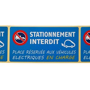 Générique 30 étiquettes STATIONNEMENT INTERDIT réservé aux véhicules électriques en charge - Fond bleu Format 50 x 100 mm Stickers autocollant (Sandy Boutique France, neuf)