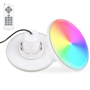 KOLLNIUN 24W &Eacute;clairage de piscine LED pour piscine ext&eacute;rieure, 12V RGB pool light avec T&eacute;l&eacute;commande,Eclairage piscine,pour cadre acier &agrave; parois acier,IP68 Etanche C&acirc;ble 7m, 2 &frac14; (Amris, neuf)