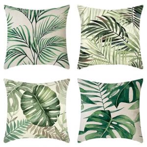 Housses de Coussin 65x65 cm Lot de 4 Housse Coussin Vert Housse Coussin Canapé Feuille Coussin Extérieur Lin Coussin Canapé Carré Decoratif pour Chambre Canapé Chaise Lit Jardin Extérieur Décoration (fengyiaa, neuf)