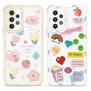 Yoedge 2 pi&egrave;ces Coque pour Samsung Galaxy S23 Plus 5G 6,6" Motif Floral Ours Souriant Cute Clear Fille Femme Kawaii &Eacute;tui,Transparente Housse Antichoc TPU Mignon Aesthetic Design Case pour Samsung S23+ (Somin Ivka EU, neuf)