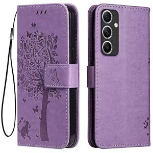 Topme &Eacute;tui en Cuir pour Samsung Galaxy A54 5G (6.4" inches), [ Coque Housse de T&eacute;l&eacute;phone Style Motif Chat Et Arbre] - Violet Clair (topme, neuf)