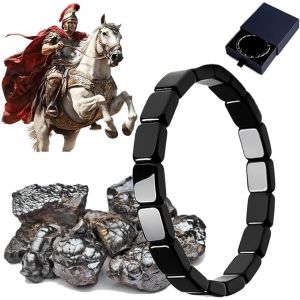 Hermios Bracelet en h&eacute;matite pour homme : pierre naturelle, design romain et viking, taille r&eacute;glable (pour poignet de 18,5 &agrave; 19,3 cm), L, H&eacute;matite, Pas de gemme (VIVIZEN STORE, neuf)