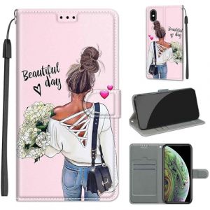 Coque pour iPhone X, Housse Etui Portefeuille Cuir Multifonction, Fermeture Magn&eacute;tique &agrave; Clapet Anti-Choc Compatible avec Coque iPhone XS Book - Fille et Fleur (KENHONER, neuf)