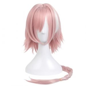 Perruque cheveux longs tressés rose et blanc for femmes, couvre-tête de fête (wuzhixiananchenbaihuoshanghang, neuf)