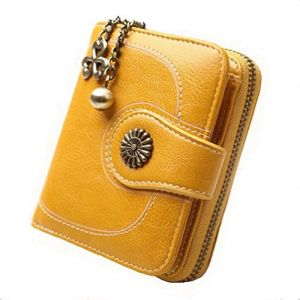 AIFILLE Mandala Portefeuille Court Pochette Femme en Cuir Souple avec Porte Cartes de Crédit Identité Pince à Billets et Porte Monnaie Fermeture Éclair Compact Clutch Bourse Sac, Jaune (AIFILLE, neuf)