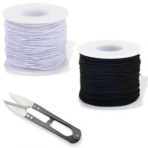 Lot de 2 rouleaux de cordon &eacute;lastique pour bracelets,1 mm x 100 m cordon elastique avec ciseaux,fil rouleau de cordon elastique pour bracelets, pour la fabrication de bijoux et les travaux manuels (Newbilty OU, neuf)