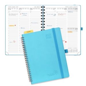 POPRUN Agenda 2025 2026 Semainier 22 x 16,5 cm D'Août 2025 à Déc 2026, Planner Vertical Scolaire 17 Mois avec Couverture Souple Spirale, Règle et signet, Papier 80g/m², Bleu vert (Time Works Wonders, neuf)