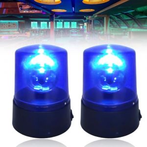 Lumière bleue LED : lot de 2 lampes de fête LED au design lumière bleue, gyrophare avec réflecteur rotatif, flash DJ à 360°, fonctionnement sur piles, éclairage de fête DJ (ELENASI, neuf)