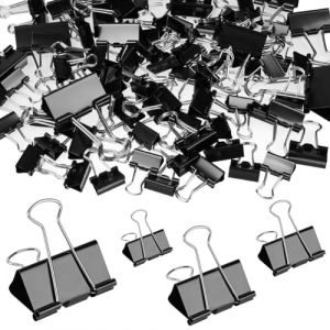 AOOSU Pinces &agrave; Double Clip, 100Pcs 32mm 25mm 19mm 15mm Pinces Noires, Pince &agrave; Documents, Pince Papier Clip Multi-fonctions Binder Clips pour Documents, Feuilles, Bureau, Maison, &Eacute;cole (Huuyo, neuf)