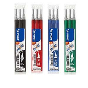 Pilot, 4 Lot de 3 set de recharge pour Stylo Frixion Point- couleurs classiques: Noir/Bleu/Rouge/Vert (PAPETERIE DU COLLEGE, neuf)