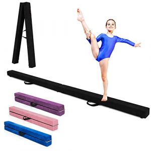 RELAX4LIFE Poutre Gymnastique Pliable 210 cm en Finette avec Pieds Sur&eacute;lev&eacute;s, Poutre Gym au Sol Portable avec Poign&eacute;es de Transport, Gymnastique Materiel pour Enfants et Adultes (Noir) (RELAX4LIFE, neuf)