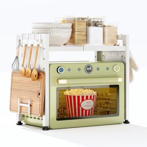 Etagere Micro Onde Extensible, Grille pour Four des Étagère à Micro-Ondes Cuisine Rangement Extensible avec 10 Crochets, Support pour Micro-Ondes à 2 Niveaux, Support Micro Onde Extensible 40-70 CM (HXHOME-EU, neuf)