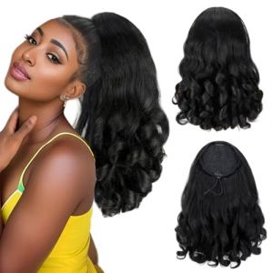 Curly DrawString Ponytail 16 courte Clip de queue de cheval naturel sur l'extension des cheveux pour les femmes à haute température Soilable Soft Pony Pony Phitet DrawString (LYLYliuyi, neuf)