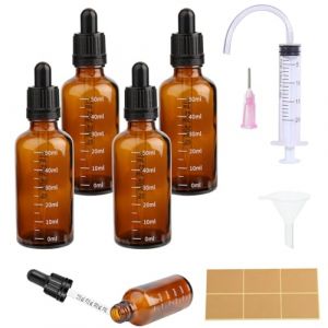 4PCS Flacon Pipette 50ml Ambré Flacon Compte Gouttes Petit Flacon en Verre Huile Essentielle Vide Avec Pipette Graduée & 10 Pièces d'accessoires pour Huiles Essentielles Parfums,Cosmétique,Voyageavec (business_kc, neuf)
