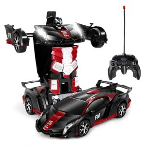 Voiture télécommandé Robot,2 en 1 Robot Jouets Voiture Transformable,RC 2.4GHz Voiture radiocommandée,Transformers Jouets,360°Rotation Rechargeable,Voiture Enfant,pour Cadeau Enfant 3-12 Ans. (RUIMEITE, neuf)