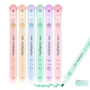 CEJAS 6 Pi&egrave;ces Highlighters, Surligneur Mignon Pattes de Chat, Surligneur Stylo Pastel, Surligneur Esth&eacute;tique Stylos Surligneur Set pour Enfants adultes Dessin ou Mise en Valeur (ZHANG LIANG DE DIAN, neuf)