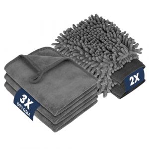 flintronic 5PCS Kit Nettoyage Voiture, Gant Lavage Voitures, Gant Nettoyage Voiture, 600 GSM Microfibre Sechage, 3 Gant de Lavage Microfibre, 2 Chiffon Microfibre Voitures (flintronic, neuf)