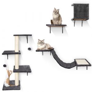 Étagère Murale pour Chat, HEVOL Mur d'escalade pour Chat, Arbre à Chats en Bois pour L'intérieur à Utiliser pour Les Chats Pesant Jusqu'à 10 KG, Gris (HEVOL, neuf)
