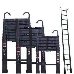 &Eacute;chelle t&eacute;lescopique en aluminium de 5 m avec 2 crochets, &eacute;chelle d'appui antid&eacute;rapante &eacute;chelle de grenier avec 13 &eacute;chelons, &eacute;chelle extensible portable pour ext&eacute;rieur et int&eacute;rieur, capacit&eacute; de charge (Marblehee, neuf)