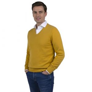 Marenza Col en V pour Homme &agrave; Manches Longues en Cachemire en Soie fabriqu&eacute;e en Italie, Moutarde, Large (Bo.MA., neuf)