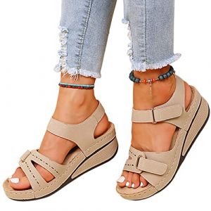 COTCLO Sandales d'été pour femmes sandales à talon compensé sandales chaussures d'été pour femmes sandales compensées élégantes chaussures compensées pour femmes - beige, 43 (QIMINGHONGZHI, neuf)