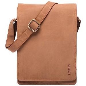 LEABAGS Sac bandoulière en cuir pour hommes et femmes | Sac messager avec bandoulière | Sac à bandoulière | Sac de travail | Sac de transport | Sac à main | Cuir véritable | Naturel brun claire (Marketplace-Powerbrands, neuf)