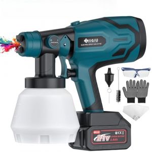 JiGiU Pistolet à Peinture Électrique sans Fil Pistolet a Peinture 1000ml avec 6 Buses et 20V 3.0AH Batterie pour l'Intérieur et l'Extérieur de Maison, Armoires, Clôtures - Bleu (JiGiU FR, neuf)