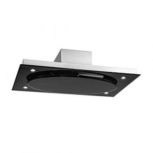 Klarstein Secret Service Black Edition - Hotte aspirante de plafond, 110 cm,800m&sup3;/h,3 niveaux,Panneau de commande tactile,&Eacute;clairage via 4 LEDs,Timer,4X filtres &agrave; graisse, Inox bross&eacute;, Noir (Klarstein France, neuf)