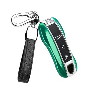 HIBEYO Samrt Coque de cl&eacute; de Voiture pour Porsche avec bo&icirc;tier de cl&eacute; Porsche Macan Boxster Carrera Taycan 911 971 Panamera Cayenne ABS 3 Boutons Vert (bingomotor, neuf)