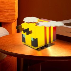 KBIBCK Lampe de chevet, motif d'abeille, pixelis&eacute;e, 19,3 x 16,5 x 10,5 cm, jolie veilleuse abeille avec c&acirc;ble de charge, lampe cube 3D, jolie lampe LED pour id&eacute;e cadeau, lampe de table, chambre &agrave; (Dong Guan Shi Di Sheng Mao Yi You Xian Gong Si, neuf)