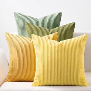 Topfinel Housses de Coussin 60x60 Jaune-Vert Décoration Chambre Salon Maison Lot de 4 Housse Coussin Canapé Lit Jardin Déco Aesthetic Scandinave pour Canapé en Velours Côtelé (NoledarEU, neuf)