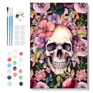 Lxmsja Cr&acirc;ne Peinture Numero Adulte avec Cadre, Peinture par Numero Squelette Fleur, Halloween Peinture Acrylique Num&eacute;ro d'art avec 3 Pinceaux, Loisirs Cr&eacute;atifs Adultes, Activit&eacute; Manuelle, 20x30cm (SENQAO EU, neuf)