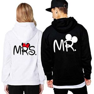 Couple Partenaire Sweat à Capuche Hoodie Mr Mrs Mickey Minnie - 1x Pull Homme Blanc XL (EmDa trading GmbH, neuf)