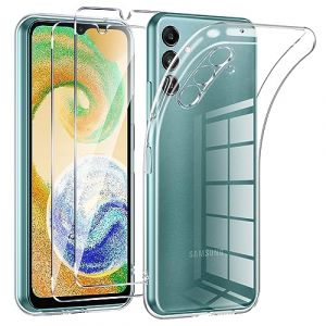 Phoona Coque pour Samsung Galaxy A04S avec 2 Pièces Protection Écran en Verre Trempé,Ultra Transparente Silicone en Gel TPU Souple pour Samsung A04S Couqe,Antichoc Anti-Jaune Etui Bumper (Kohl Florian, neuf)