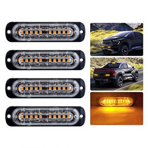 4pcs Ultra Mince 10 LED de Voiture Clignotant Avertissement Lumière À l'eau de Danger de Lumière Stroboscopique Pour Camions Remorque Remorque côté de la Moto Réseau DC12-24V(Ambre) (KaiDengZhe, neuf)