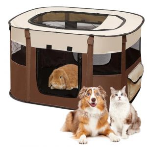 Parc pliable pour chiots et animaux - En tissu Oxford - Tente rectangulaire pour chiens - Lapin - Cochon d'Inde - Pour l'int&eacute;rieur ou l'ext&eacute;rieur - 70 x 55 x 40 cm - Caf&eacute; (Peelanmall-FR, neuf)