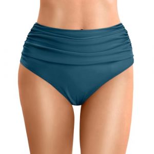 Bas Maillot De Bain Taille Haute pour Femme Bikini Taille Haute Ruched Bikini Slips Couleur Unie Triangle Short de Bain Amincissant Gainant Ventre Plat Bas Bikini de Plage (01 Marine, M) (Minenany, neuf)