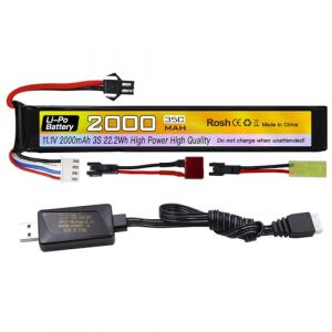ZYGY 7.4V 35C 2000mAh Prise SM-2P Prise en T Kotamiya Plug Batterie Li & c&acirc;ble de Charge USB pour Mod&egrave;le Airsoft Fusil &agrave; Pompe Voiture RC A&eacute;ronef(1PCS) (Yihongtong technology, neuf)